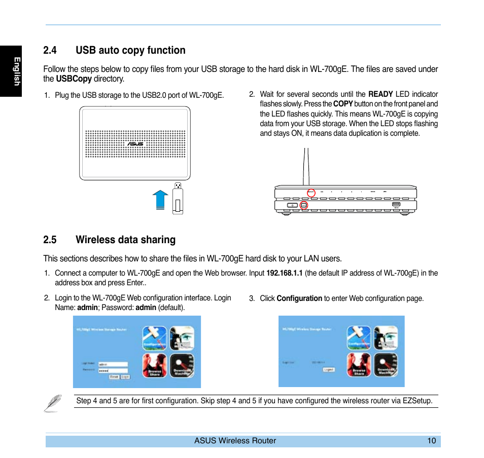 4 usb auto copy function, 5 wireless data sharing | Asus WL-700gE User Manual | Page 11 / 169