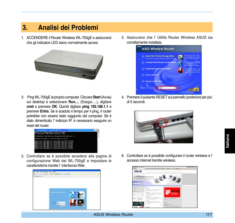 Analisi dei problemi | Asus WL-700gE User Manual | Page 118 / 169