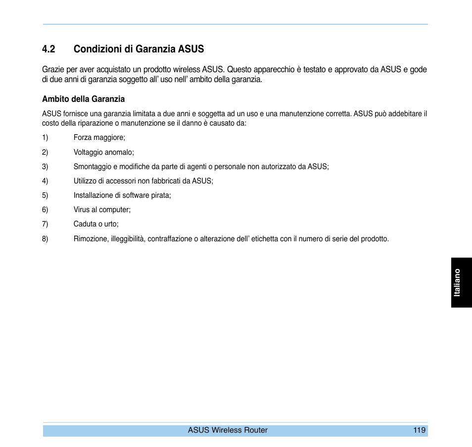 2 condizioni di garanzia asus | Asus WL-700gE User Manual | Page 120 / 169