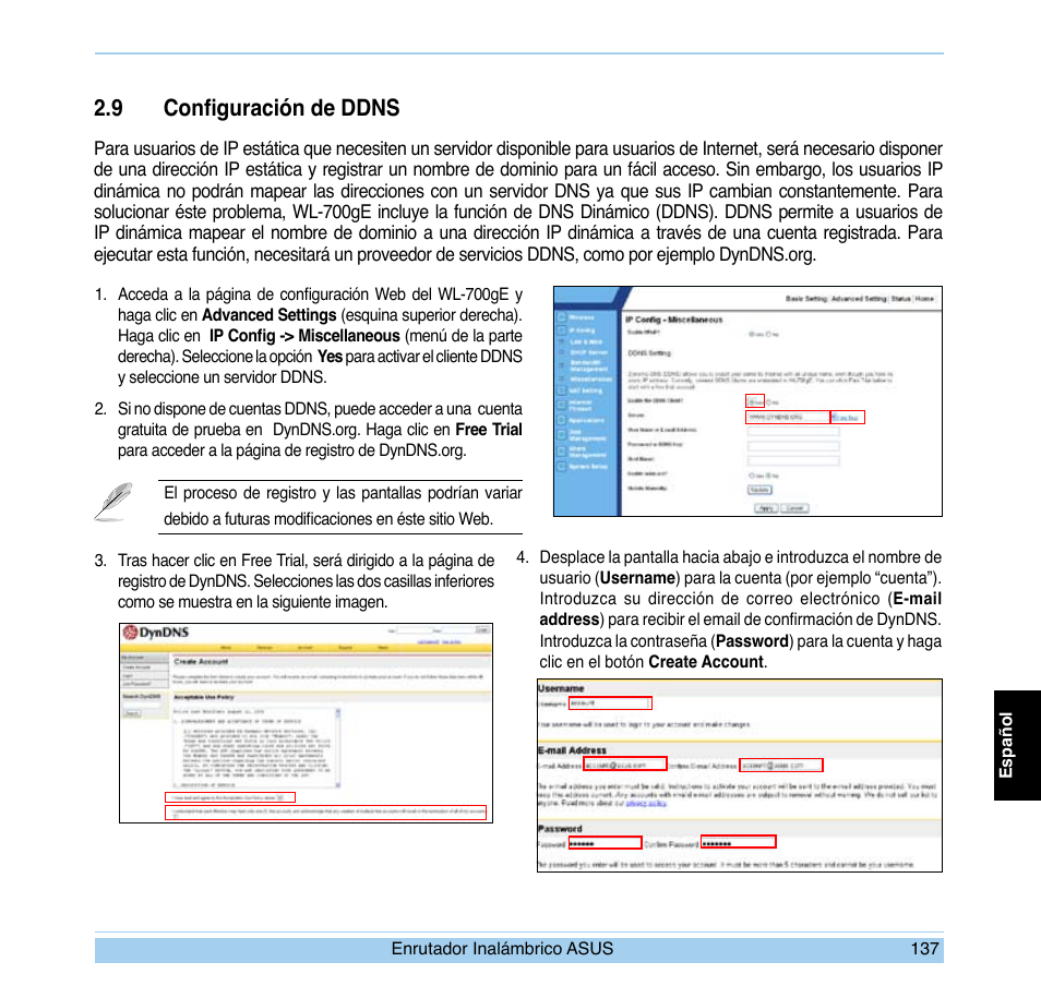 9 configuración de ddns | Asus WL-700gE User Manual | Page 138 / 169