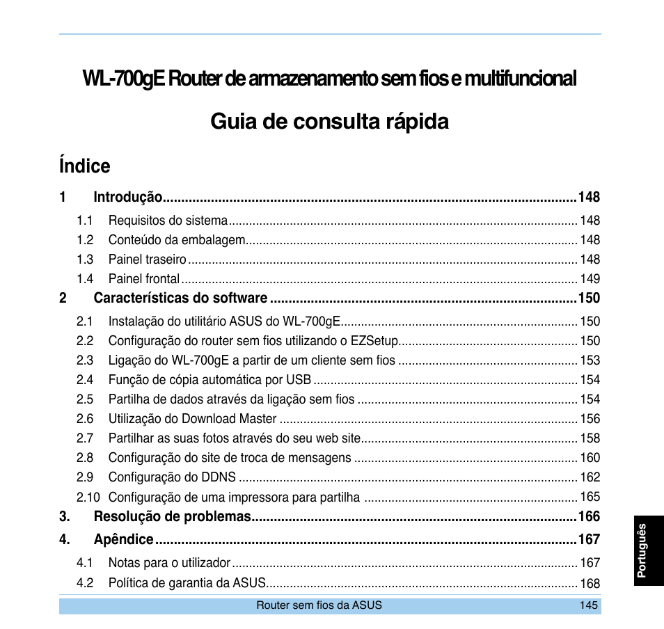 Índice | Asus WL-700gE User Manual | Page 146 / 169