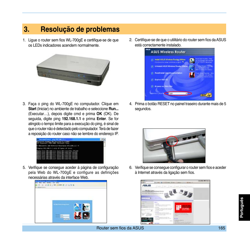 Resolução de problemas | Asus WL-700gE User Manual | Page 166 / 169