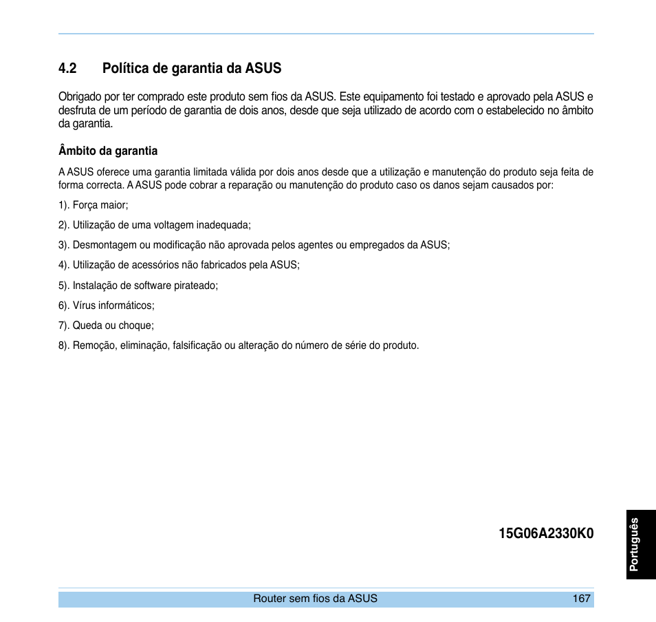 2 política de garantia da asus | Asus WL-700gE User Manual | Page 168 / 169