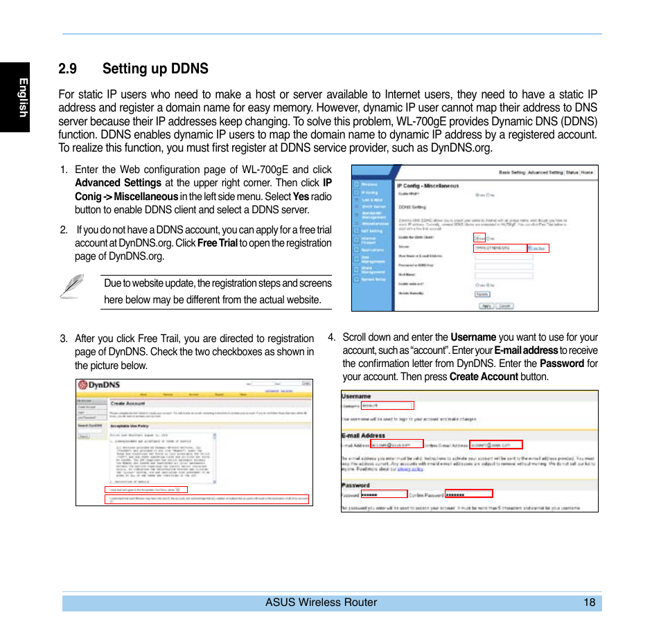 9 setting up ddns | Asus WL-700gE User Manual | Page 19 / 169