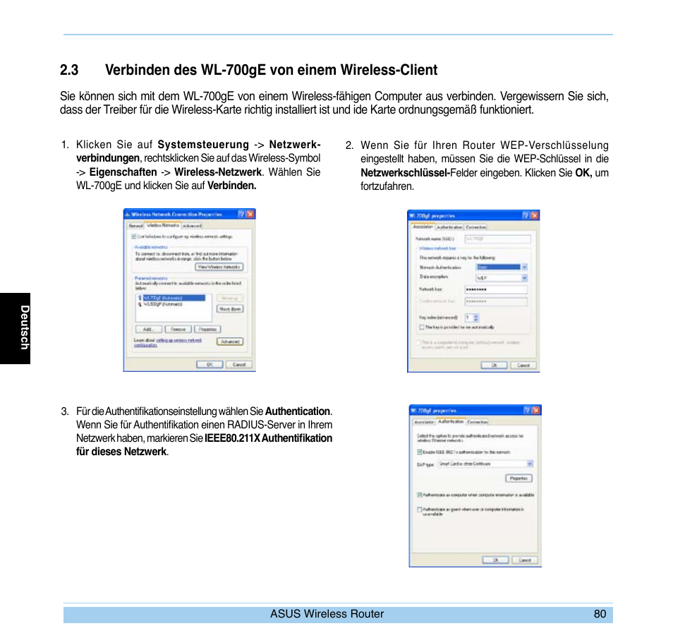 3 verbinden des wl-700ge von einem wireless-client | Asus WL-700gE User Manual | Page 81 / 169