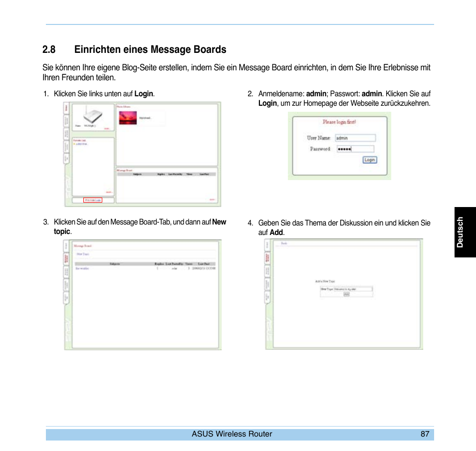 8 einrichten eines message boards | Asus WL-700gE User Manual | Page 88 / 169