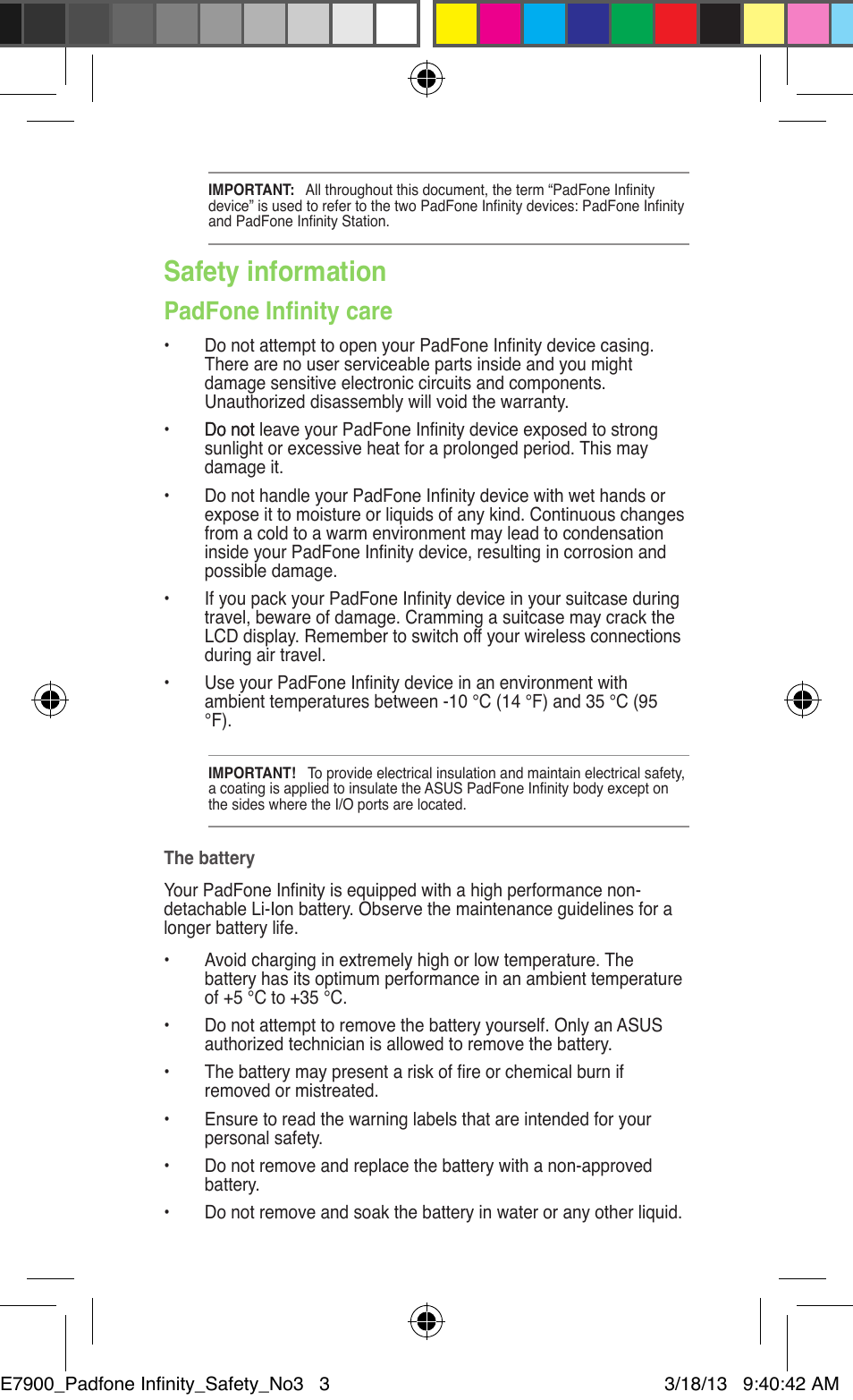 Safety information, Padfone infinity care | Asus PadFone Infinity User Manual | Page 3 / 14