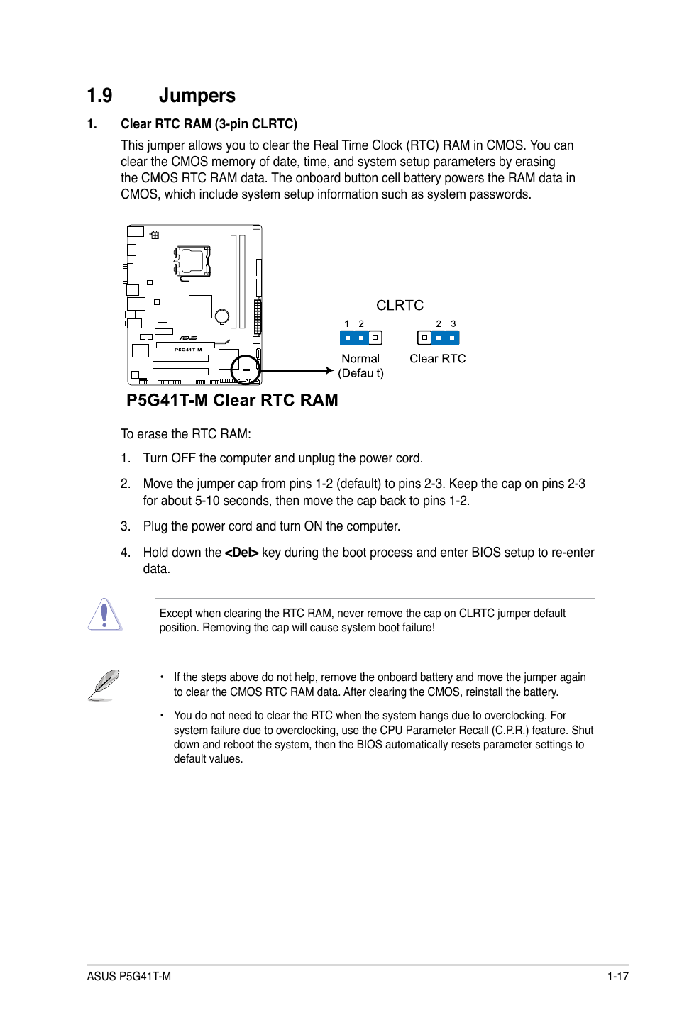 9 jumpers, Jumpers -17 | Asus P5G41T-M/USB3 User Manual | Page 27 / 58