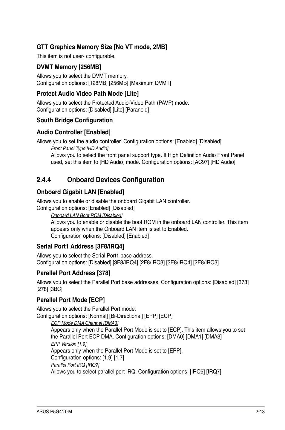 4 onboard devices configuration, Onboard devices configuration -13 | Asus P5G41T-M/USB3 User Manual | Page 49 / 58