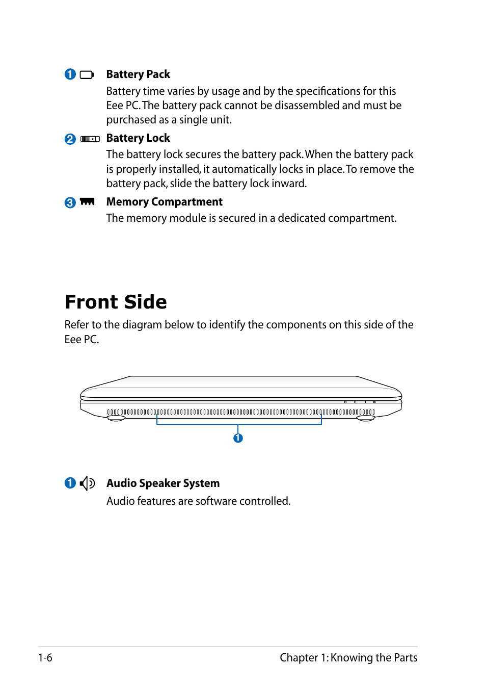 Front side, Front side -6 | Asus Eee PC R051PW User Manual | Page 14 / 60