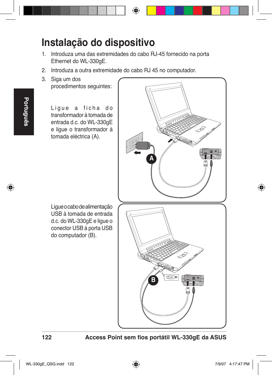 Instalação do dispositivo | Asus WL-330gE User Manual | Page 123 / 229