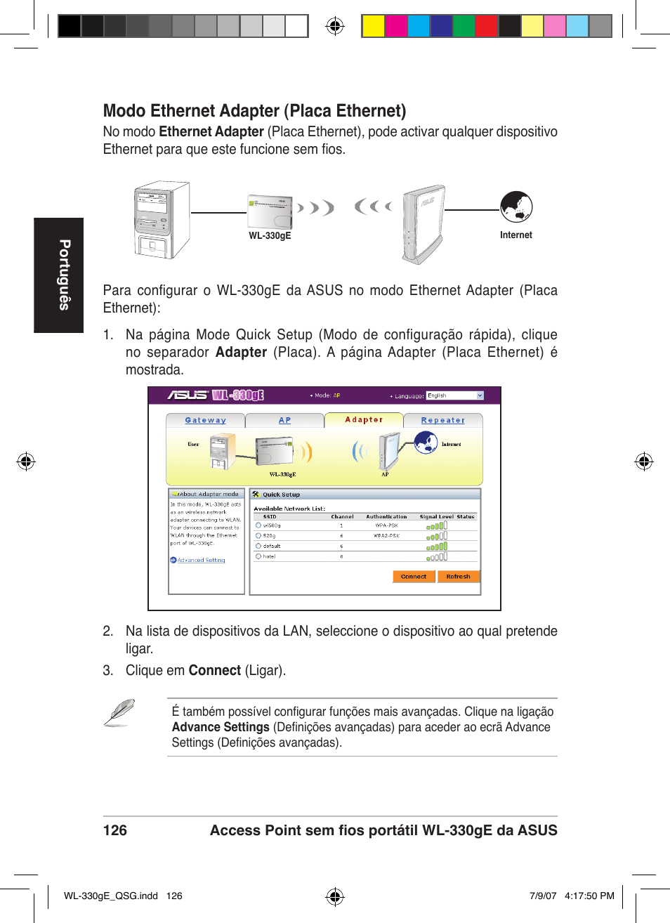 Modo ethernet adapter (placa ethernet) | Asus WL-330gE User Manual | Page 127 / 229