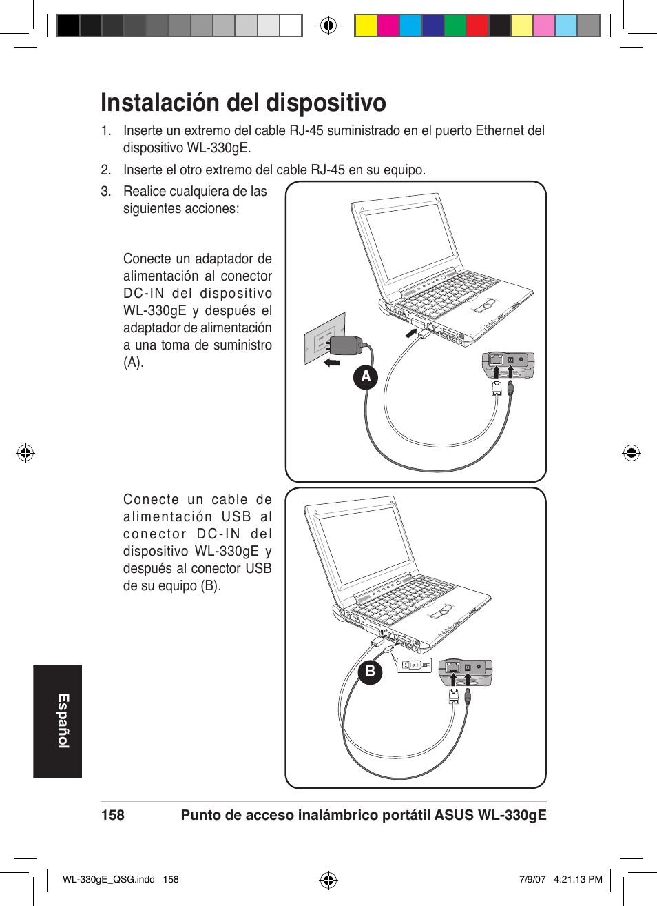 Instalación del dispositivo | Asus WL-330gE User Manual | Page 159 / 229