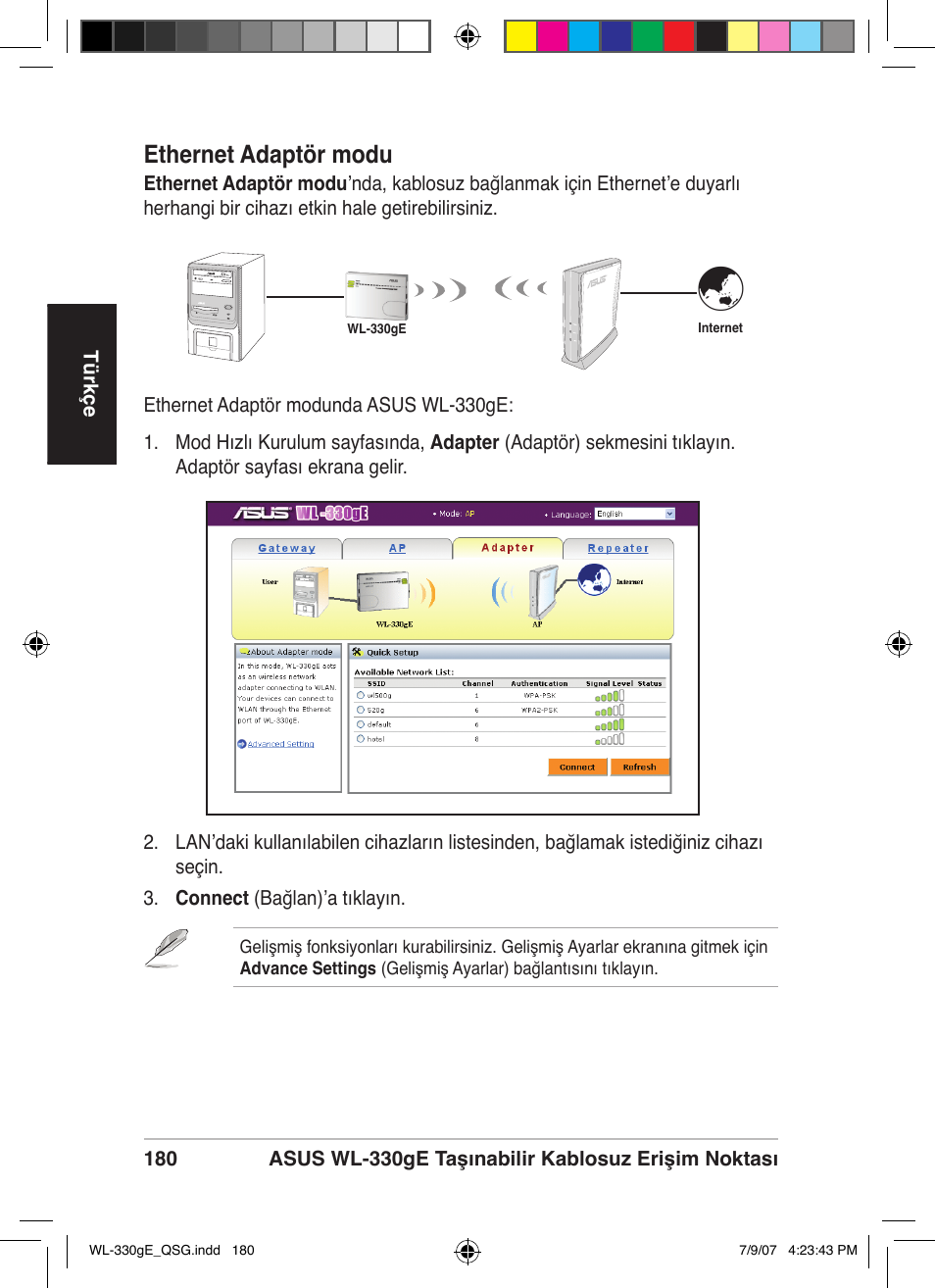 Ethernet adaptör modu | Asus WL-330gE User Manual | Page 181 / 229