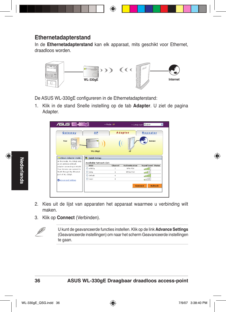Ethernetadapterstand | Asus WL-330gE User Manual | Page 37 / 229