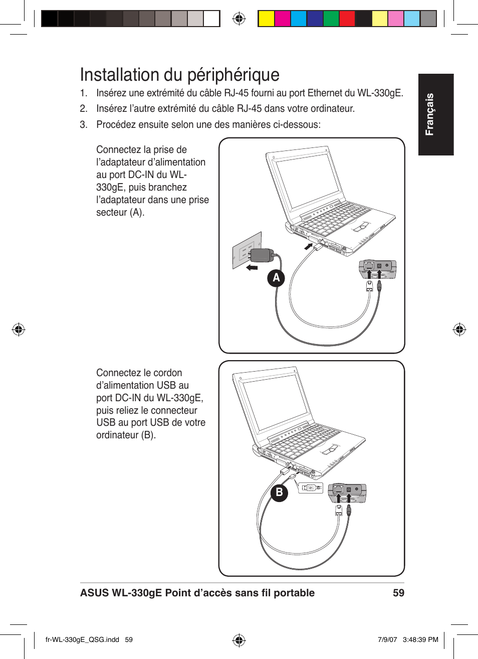Installation du périphérique | Asus WL-330gE User Manual | Page 60 / 229