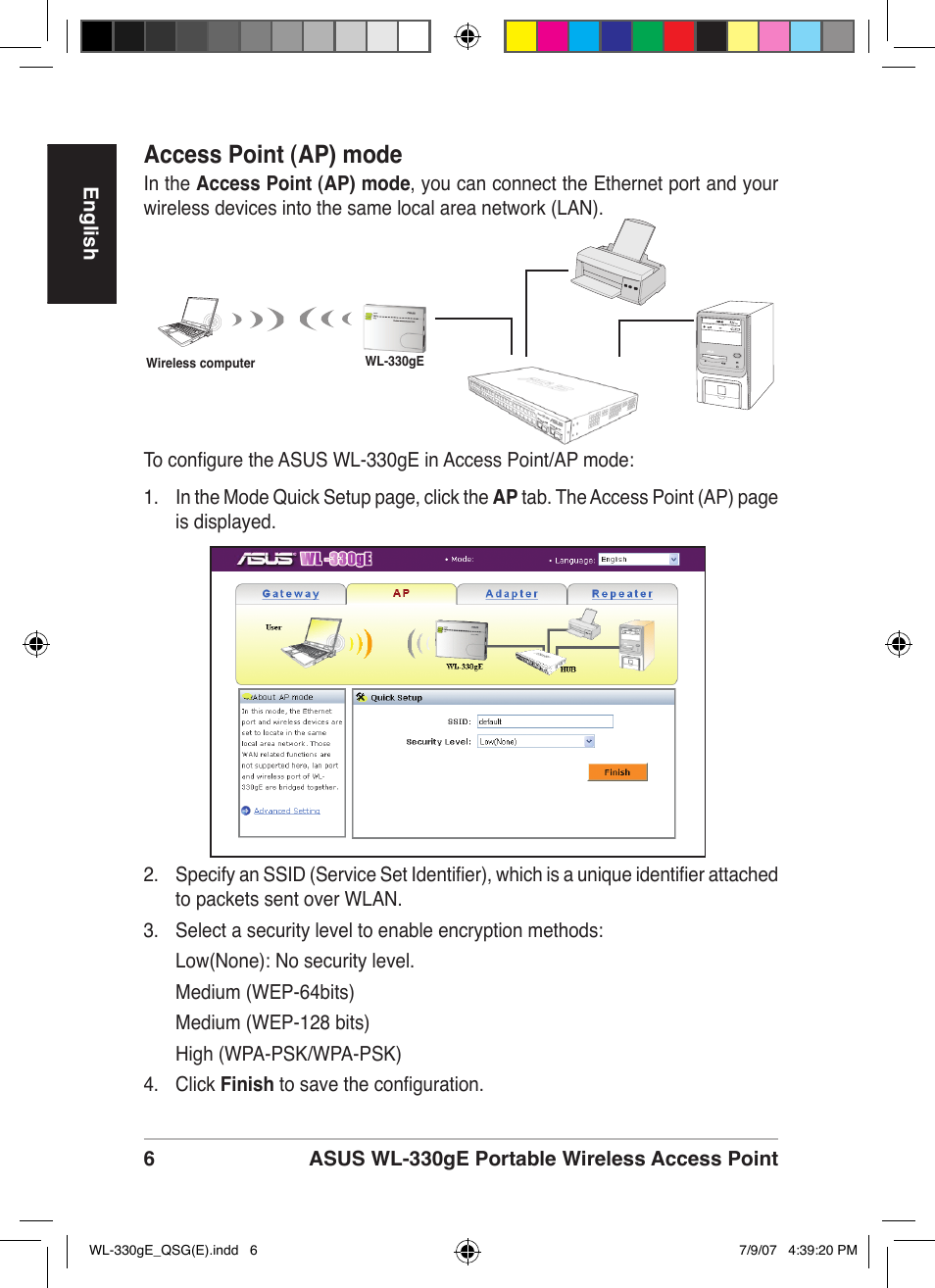Access point (ap) mode | Asus WL-330gE User Manual | Page 7 / 229