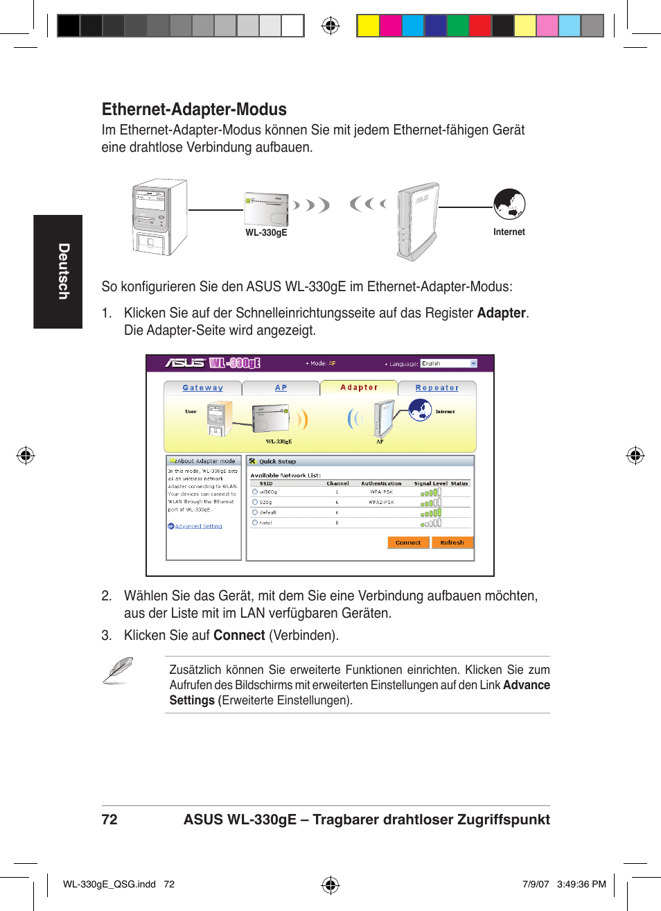Ethernet-adapter-modus | Asus WL-330gE User Manual | Page 73 / 229