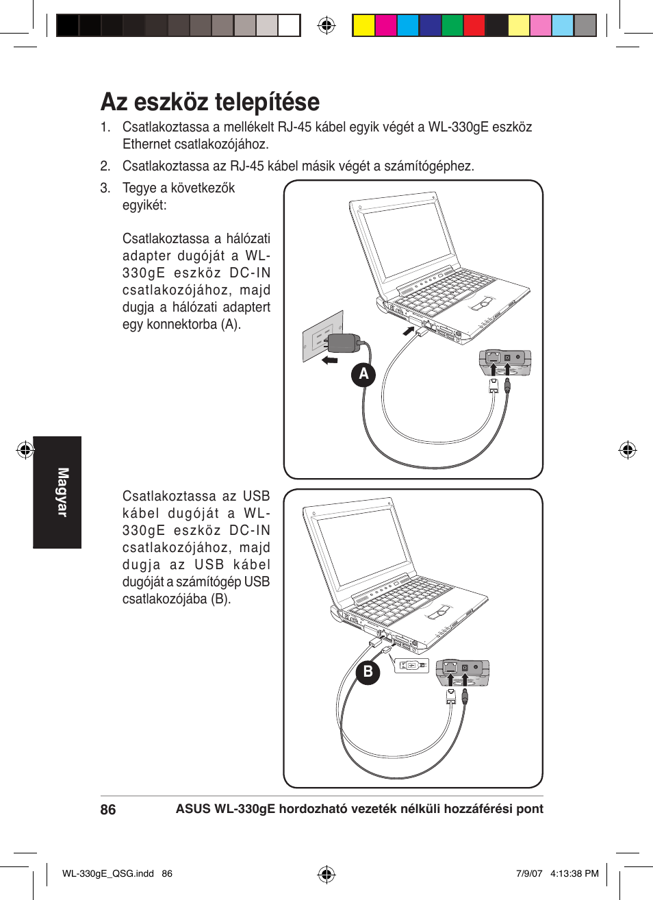 Az eszköz telepítése | Asus WL-330gE User Manual | Page 87 / 229