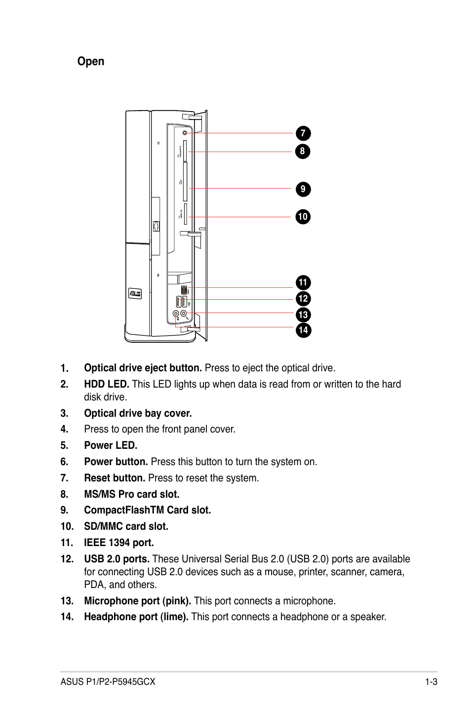 Open | Asus P2-P5945GCX User Manual | Page 13 / 90