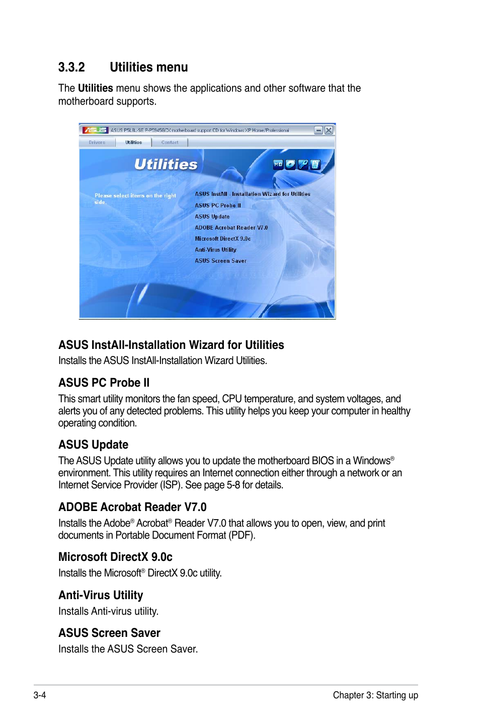 2 utilities menu | Asus P2-P5945GCX User Manual | Page 36 / 90