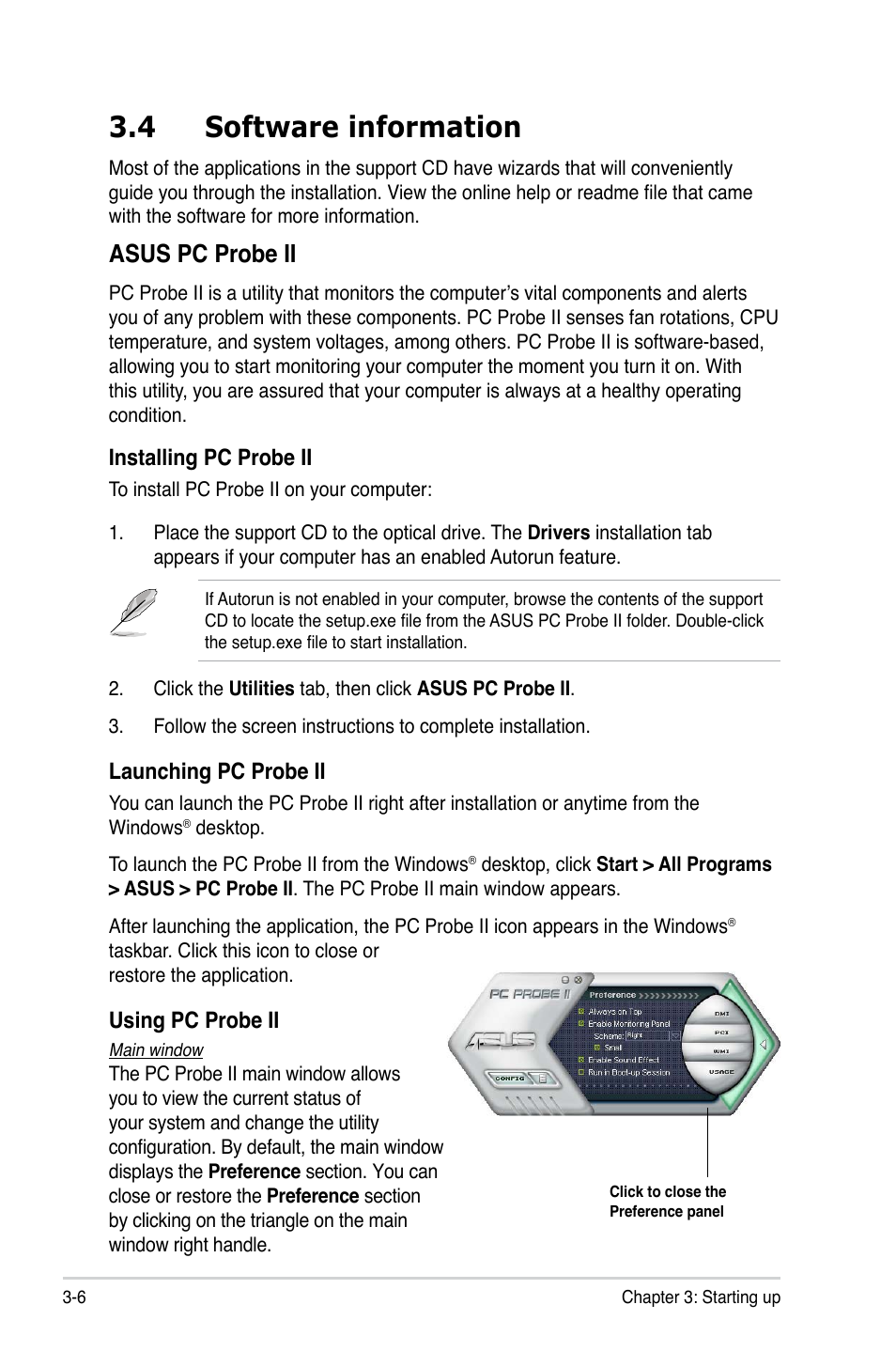 4 software information, Asus pc probe ii | Asus P2-P5945GCX User Manual | Page 38 / 90