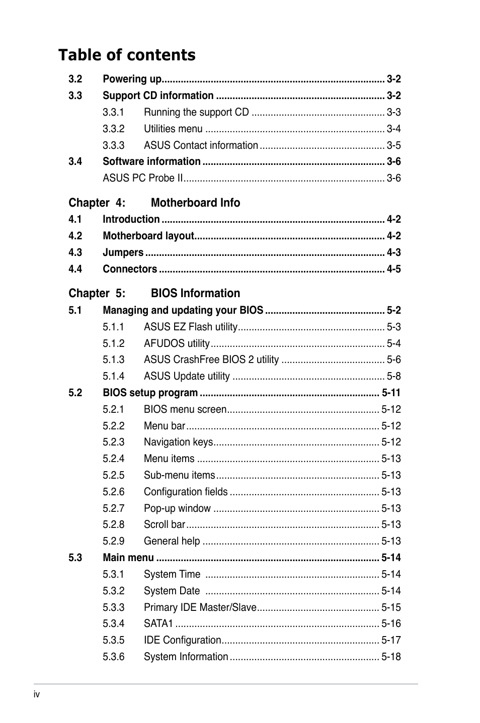 Asus P2-P5945GCX User Manual | Page 4 / 90