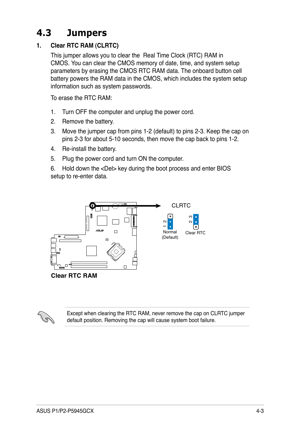 3 jumpers | Asus P2-P5945GCX User Manual | Page 47 / 90