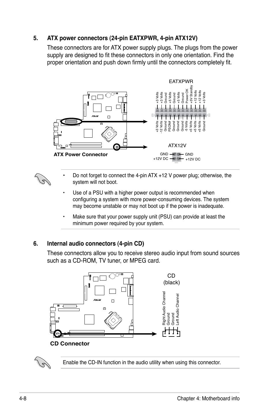 8 chapter 4: motherboard info, Cd connector cd (black) | Asus P2-P5945GCX User Manual | Page 52 / 90