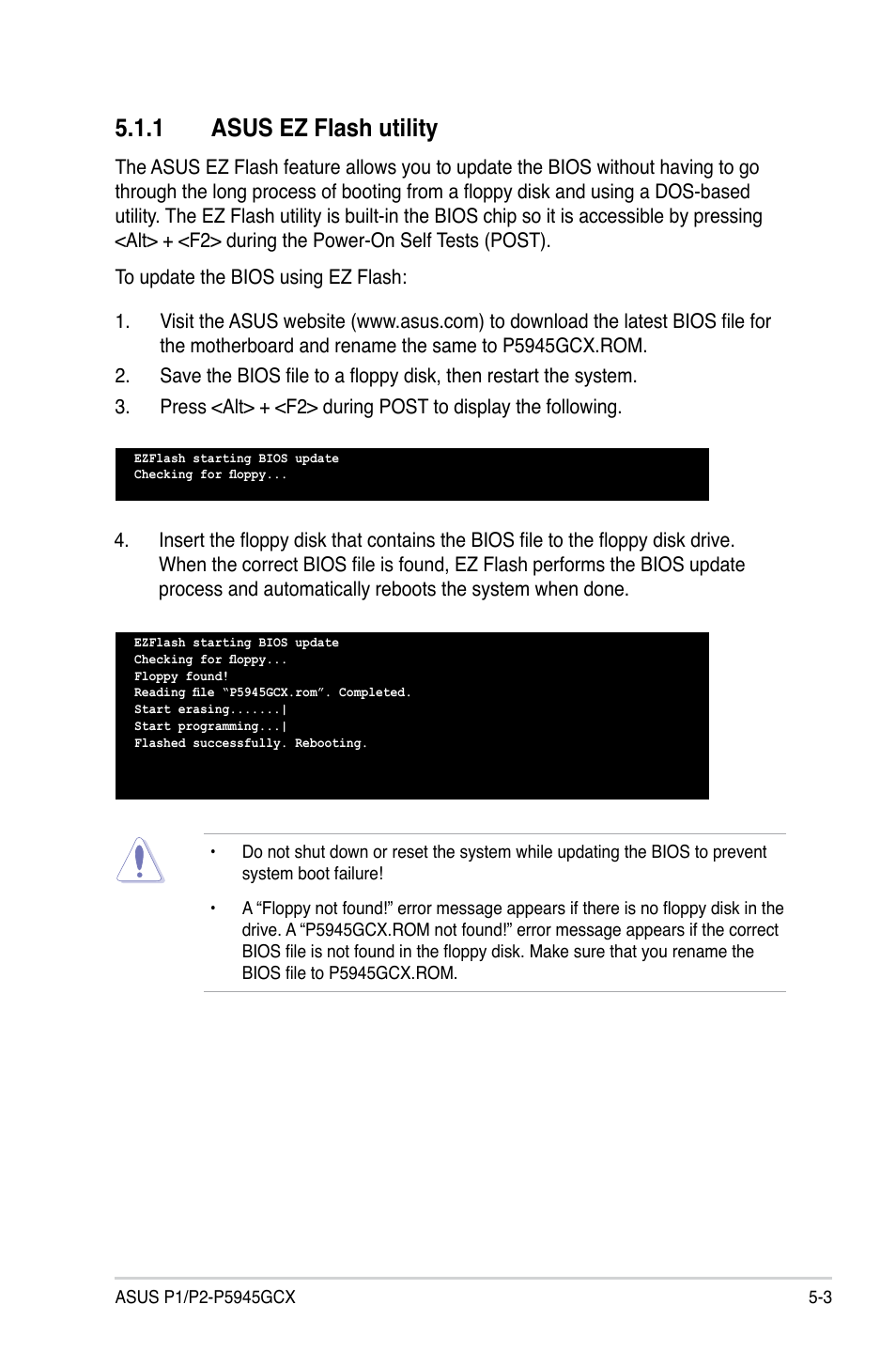 1 asus ez flash utility | Asus P2-P5945GCX User Manual | Page 57 / 90