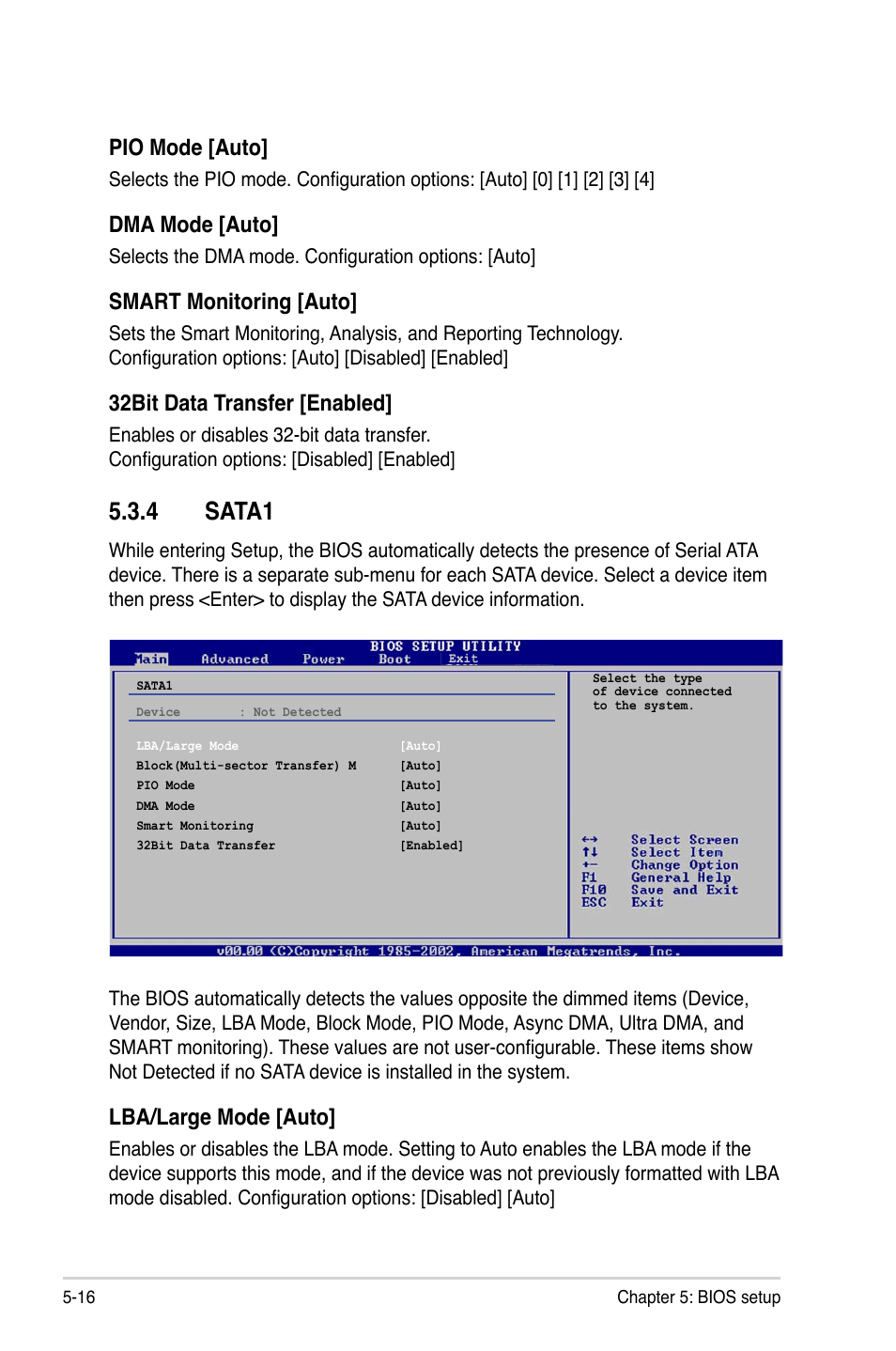 4 sata1, Pio mode [auto, Dma mode [auto | Smart monitoring [auto, 32bit data transfer [enabled, Lba/large mode [auto | Asus P2-P5945GCX User Manual | Page 70 / 90