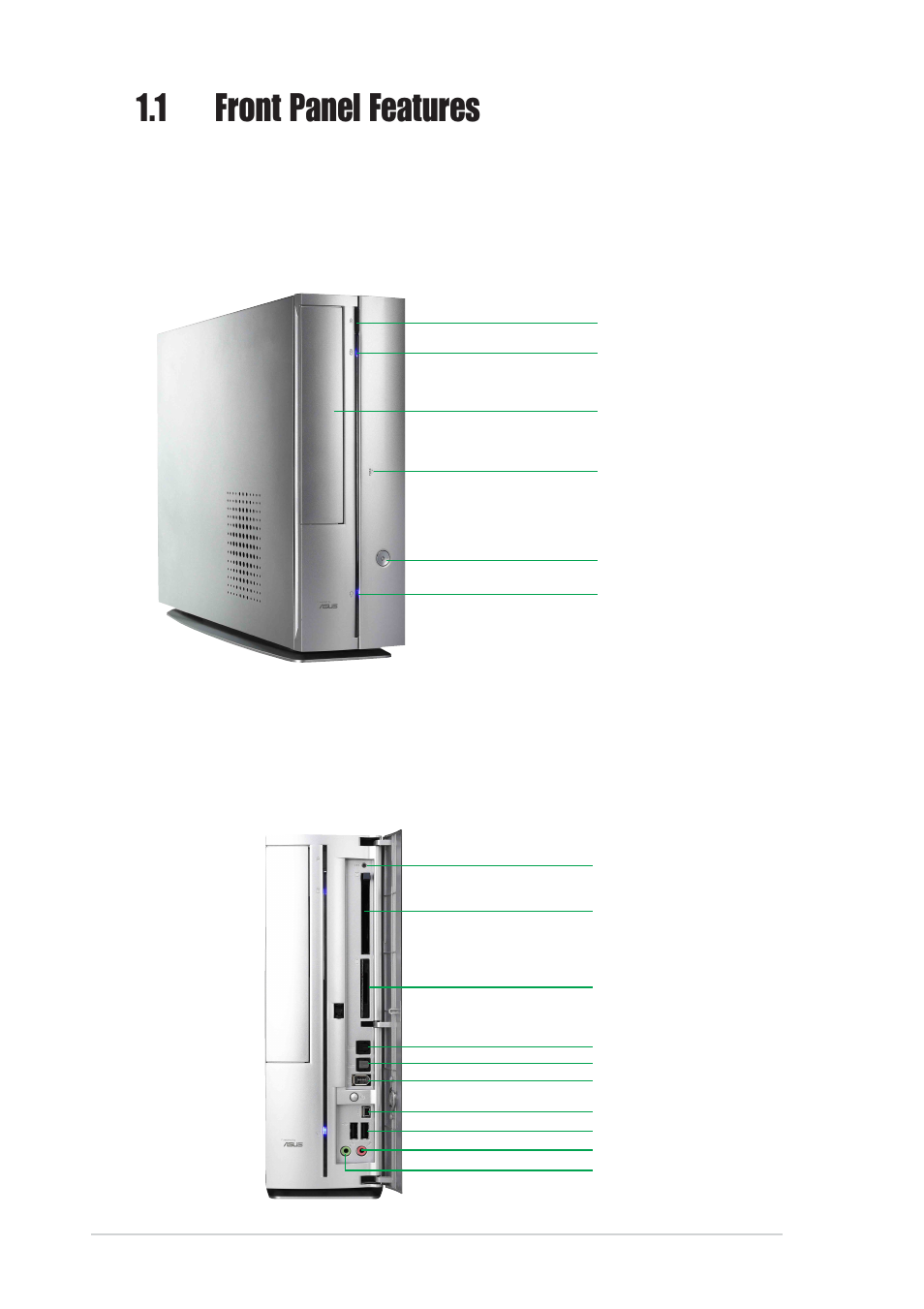 1 front panel features | Asus Pundit-S User Manual | Page 12 / 100