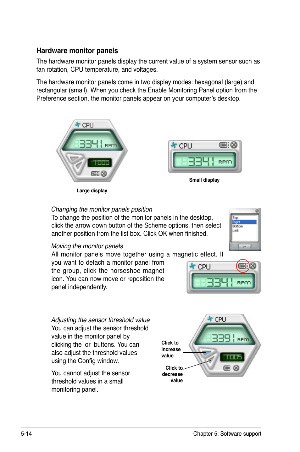 Hardware monitor panels | Asus P5K3 Deluxe User Manual | Page 122 / 176