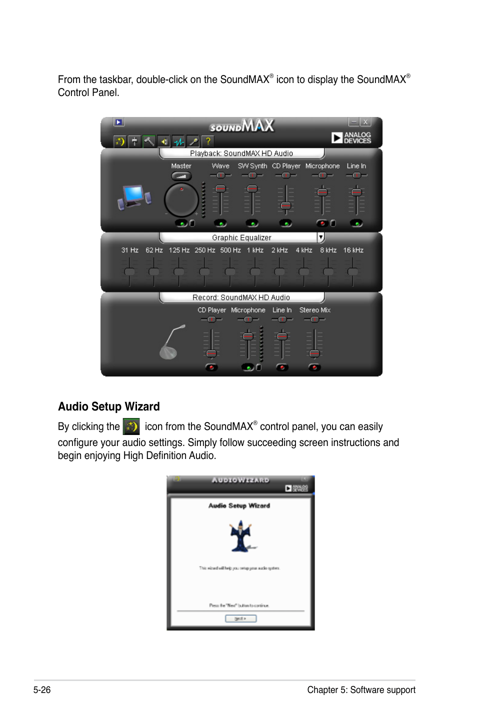 Audio setup wizard | Asus P5K3 Deluxe User Manual | Page 134 / 176