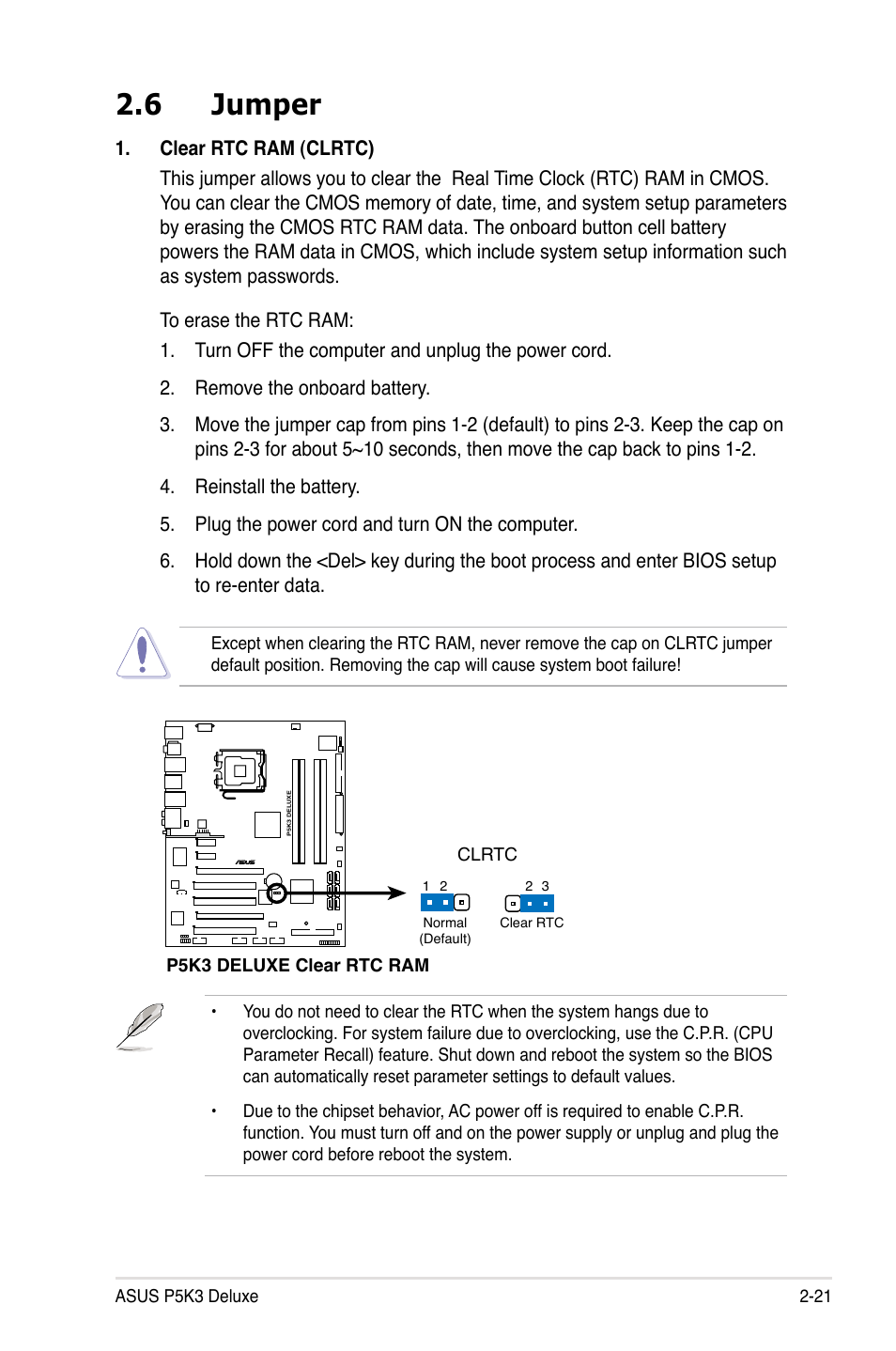 6 jumper | Asus P5K3 Deluxe User Manual | Page 47 / 176