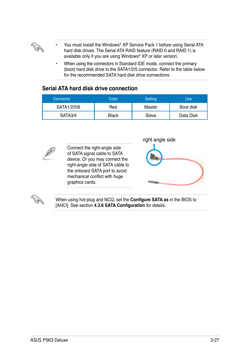 Serial ata hard disk drive connection | Asus P5K3 Deluxe User Manual | Page 53 / 176