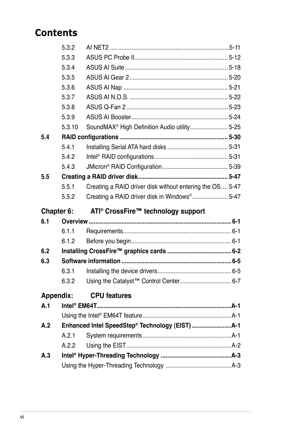 Asus P5K3 Deluxe User Manual | Page 6 / 176