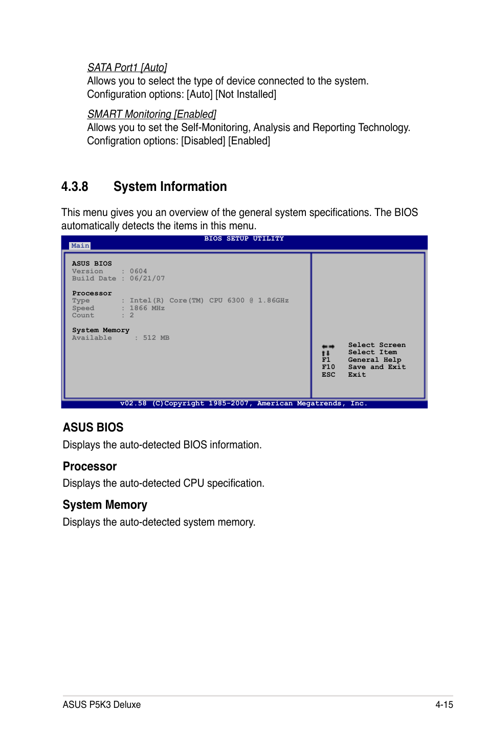 8 system information, Asus bios, Processor | Asus P5K3 Deluxe User Manual | Page 83 / 176