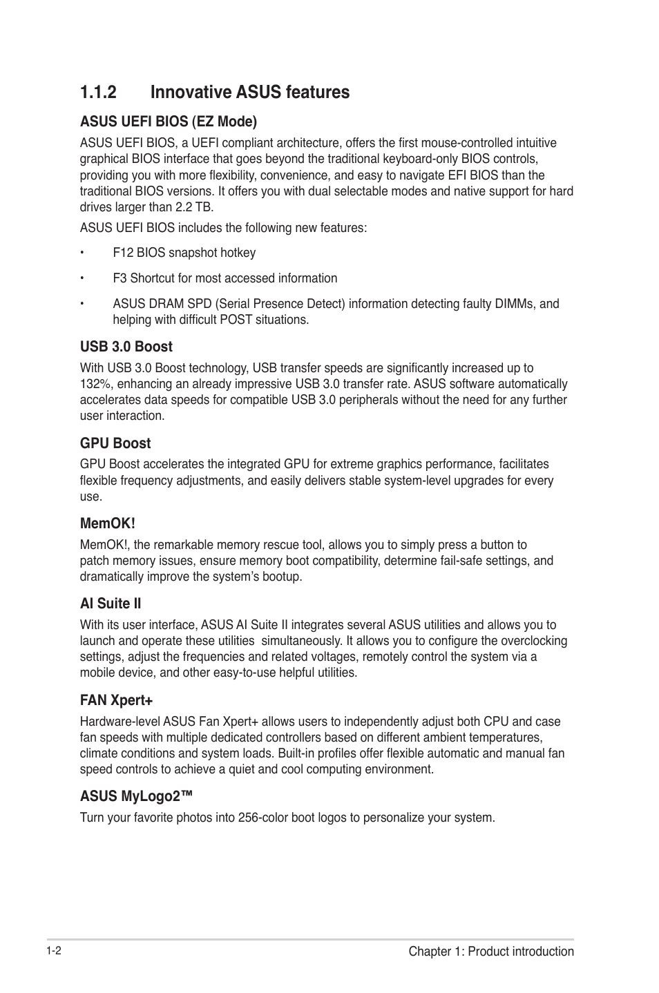 2 innovative asus features, Innovative asus features -2 | Asus P8Q77-M2 User Manual | Page 14 / 82
