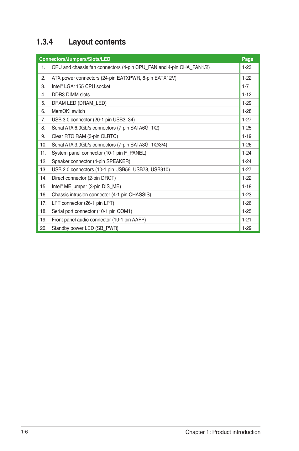 4 layout contents, Layout contents -6 | Asus P8Q77-M2 User Manual | Page 18 / 82