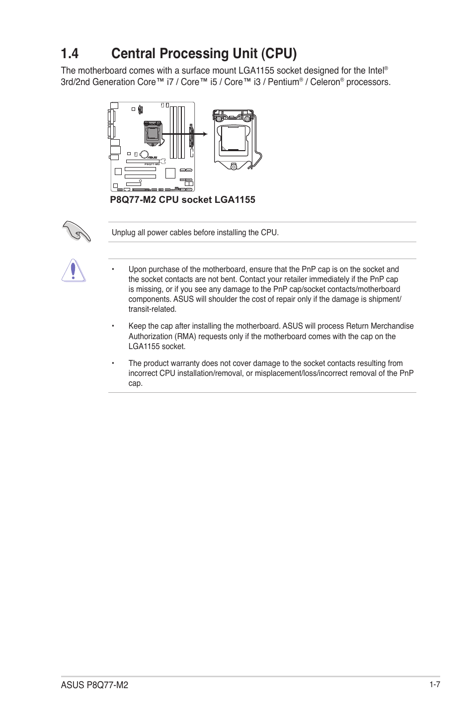4 central processing unit (cpu), 4 central processing unit (cpu) -7 | Asus P8Q77-M2 User Manual | Page 19 / 82