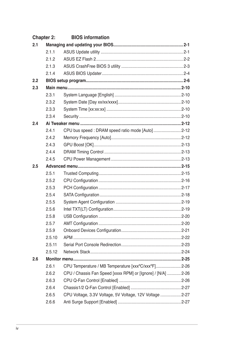 Asus P8Q77-M2 User Manual | Page 4 / 82