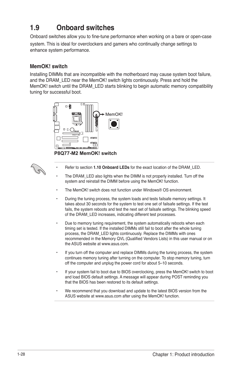 9 onboard switches, 9 onboard switches -28 | Asus P8Q77-M2 User Manual | Page 40 / 82