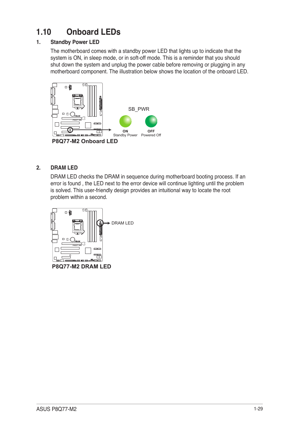 10 onboard leds, 10 onboard leds -29 | Asus P8Q77-M2 User Manual | Page 41 / 82