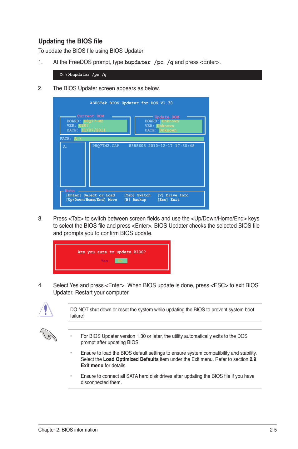 Updating the bios file | Asus P8Q77-M2 User Manual | Page 49 / 82