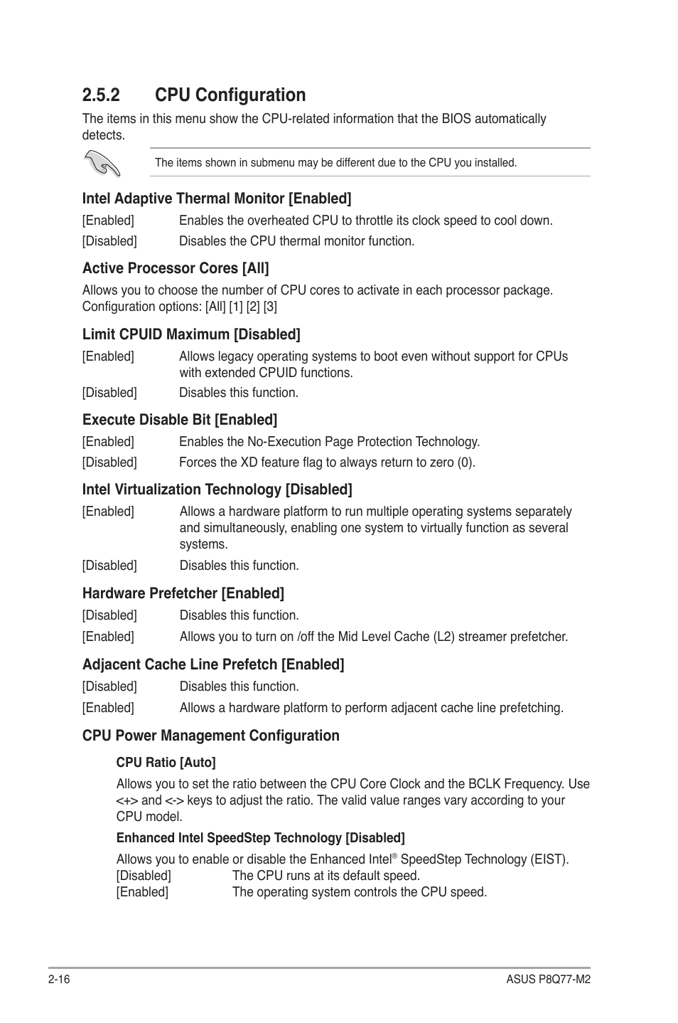 2 cpu configuration, Cpu configuration -16 | Asus P8Q77-M2 User Manual | Page 60 / 82