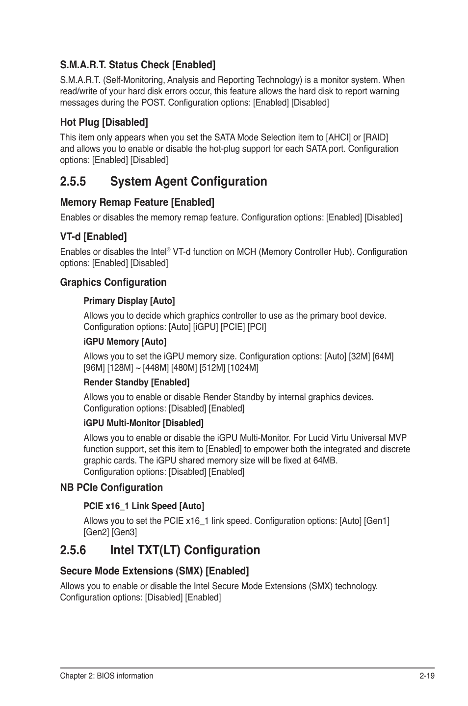 5 system agent configuration, 6 intel txt(lt) configuration, System agent configuration -19 | Intel txt(lt) configuration -19 | Asus P8Q77-M2 User Manual | Page 63 / 82