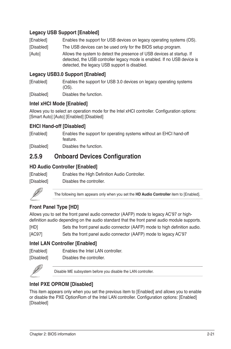 9 onboard devices configuration, Onboard devices configuration -21 | Asus P8Q77-M2 User Manual | Page 65 / 82