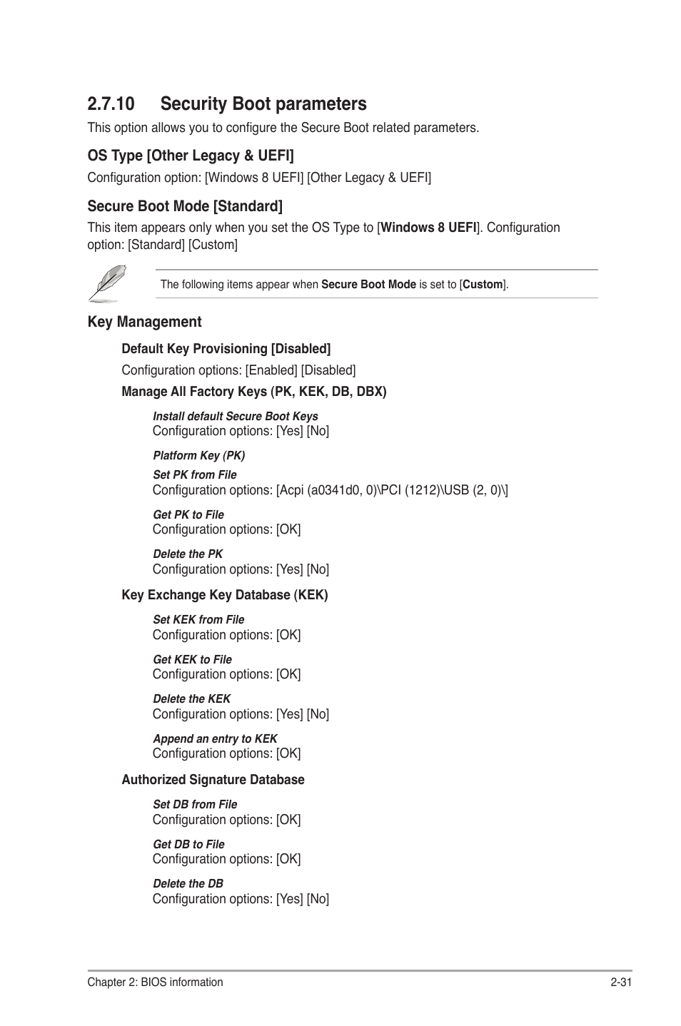 10 security boot parameters, 10 security boot parameters -31 | Asus P8Q77-M2 User Manual | Page 75 / 82