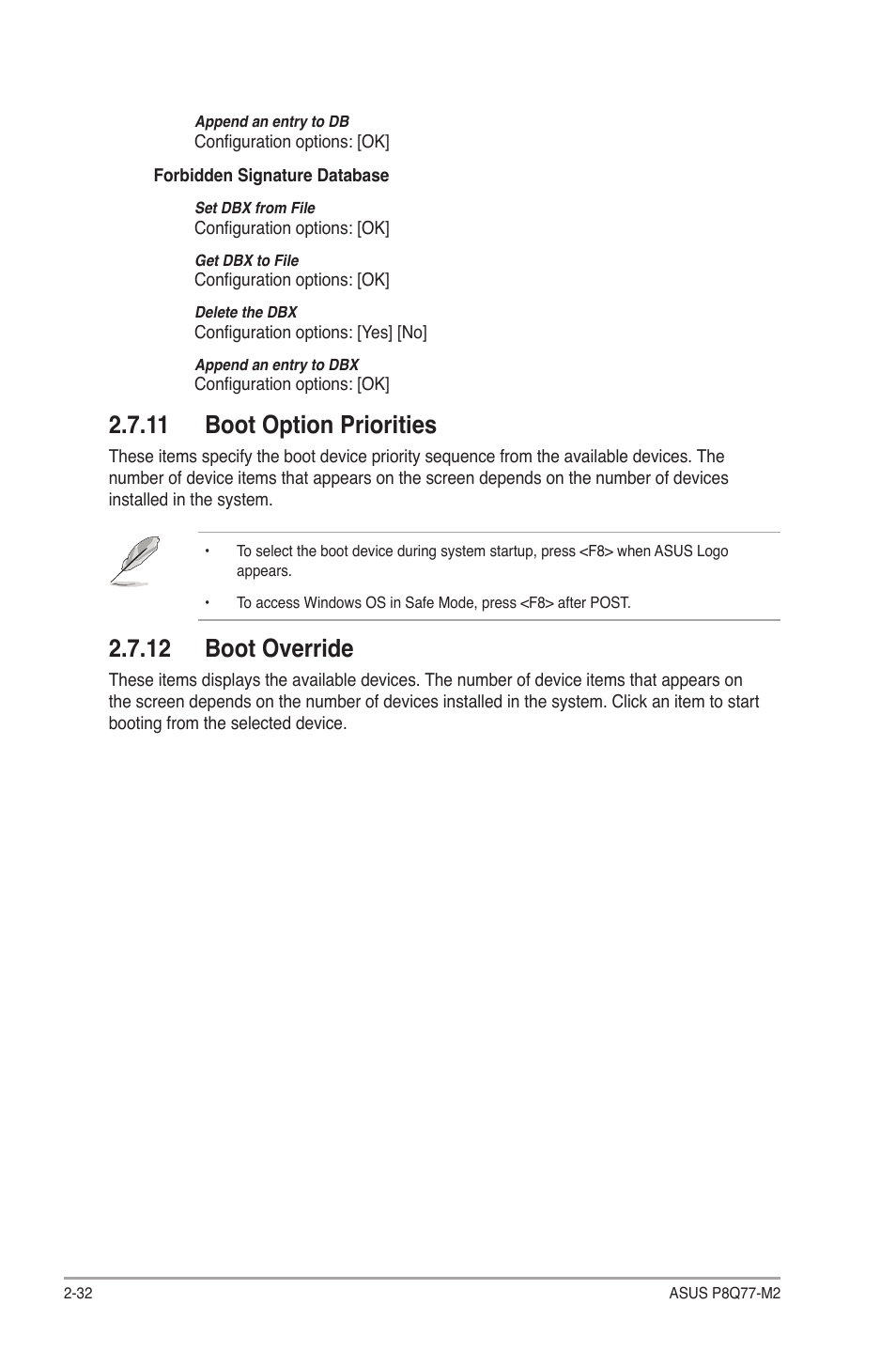 11 boot option priorities, 12 boot override | Asus P8Q77-M2 User Manual | Page 76 / 82